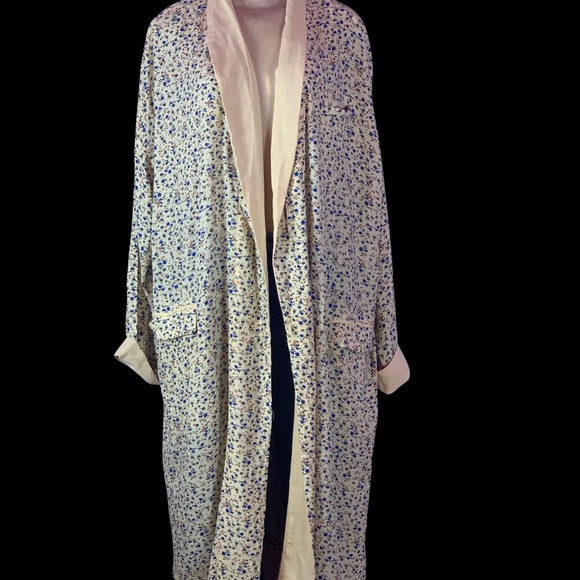 FREE PEOPLE YELLOW FLORAL OPEN FRONT DUSTER WITH SHAWL COLLAR SIZE LARGE - Picture 4 of 4